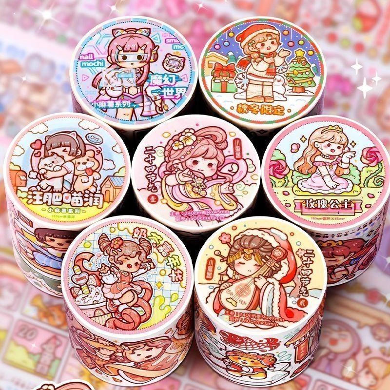 Small mochi 小麻薯胶带 公主图鉴 快乐动物园 新品 奶盖熊 名画系列 二十四节气 整卷 整循环 可爱 手账胶带 咕卡 卡通 和纸 ...