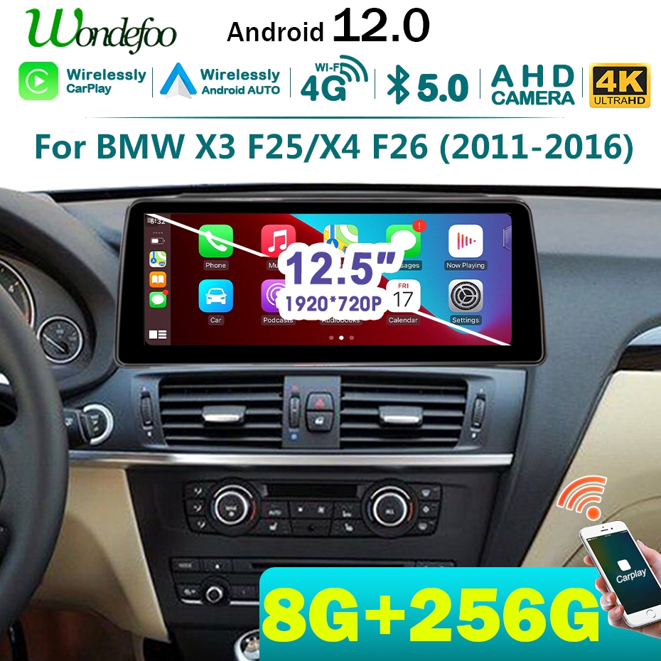 Car Radio Android12 2 DIN with Carplay Android Auto for BMW X3 F25 X4 ...