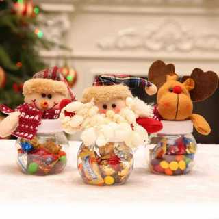 Christmas Candy Jar, Mini Food Storage Container Christmas Santa Claus  Snowman Reindeer Clear Plastic Candy Jar