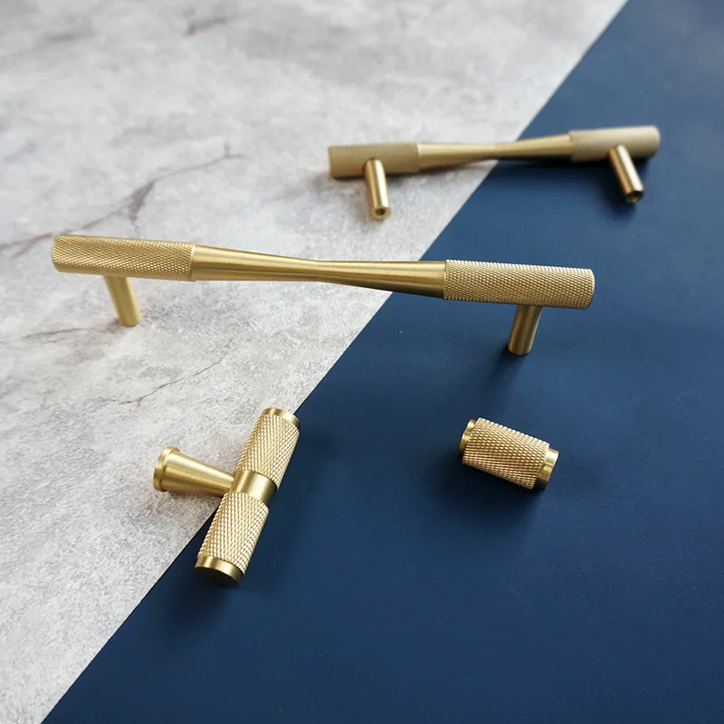 Satin Brass Knurled/Textured Cabinet Handle Kitchen Cupboard Door Pulls ...