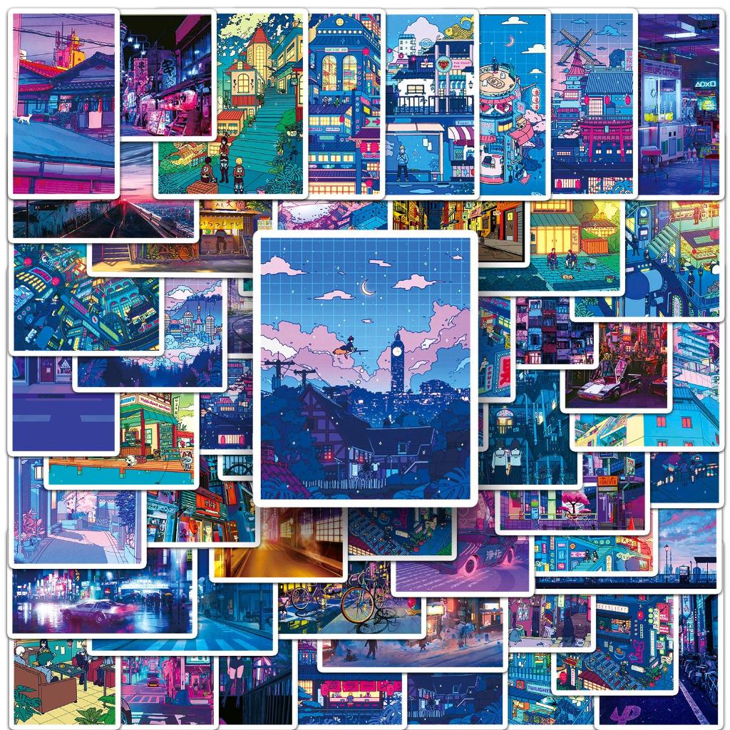 50Piece Funny Japanese Anime Night View Fashion Waterproof Sticker ...