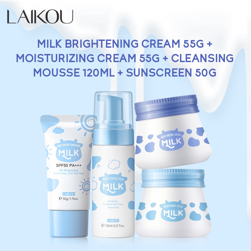 LAIKOU Milk Brightening Face Cream Foam Cleansing Mousse SPF50 PA