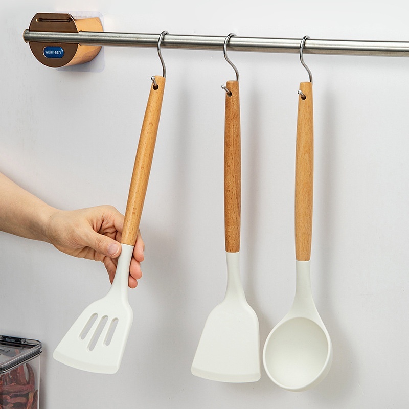 LEUSE Food grade wooden handle silicone spatula kitchenware 3-piece set ...
