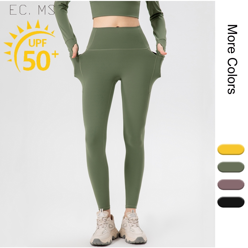 Women Sport Leggings with Pockets UV/SPF Sunscreen Rashguard Yoga Running Pants Shopee Malaysia