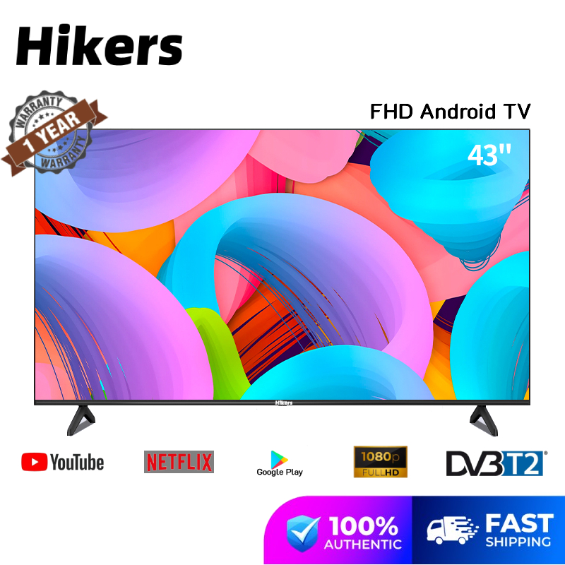 Hikers Smart TV 43 Inch Android 12.0 TV 1080P FHD 3D Comb Filter Stereo