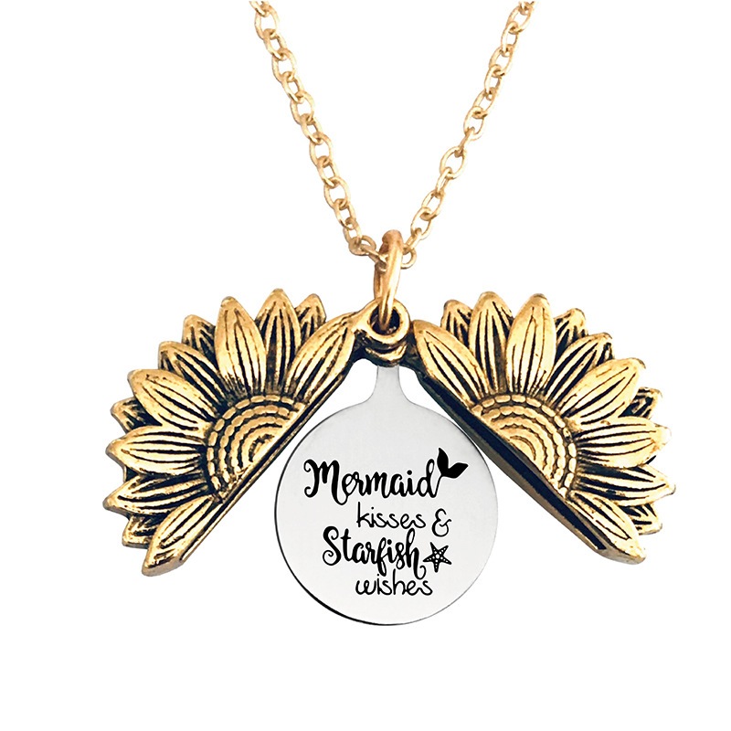 New Gold Sunflower Necklace with Engraved Letters Perfect Holiday Gift Shopee Malaysia