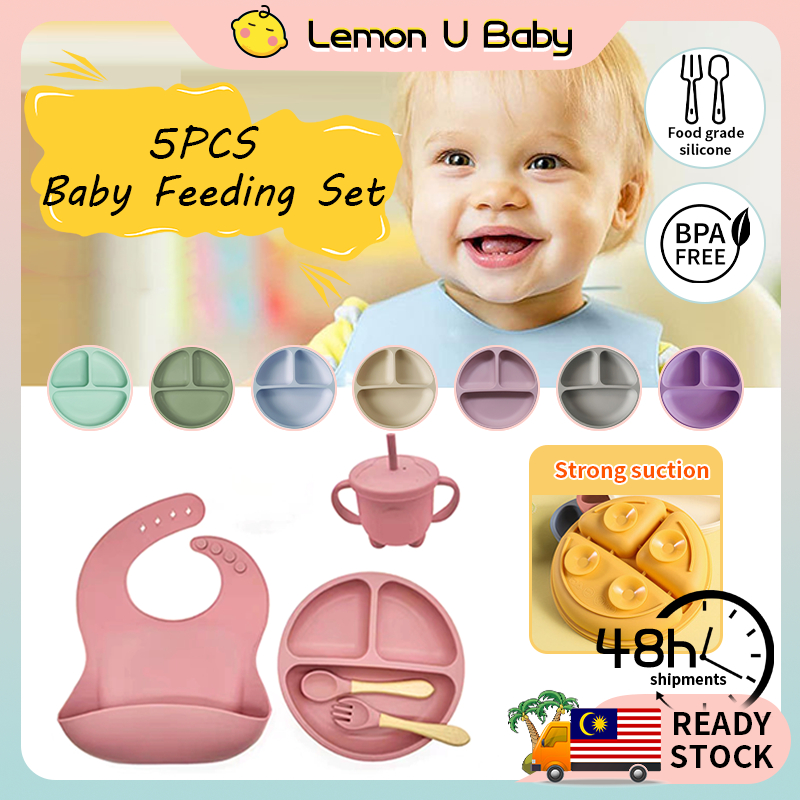 【READY STOCK】Baby Silicone Dinning Set 5pcs Baby Silicone Feeding Set