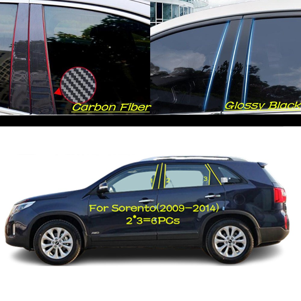 6pcs Car Window Door Column B C Pillar Post Cover Trim PC Material ...