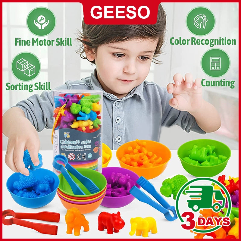 GEESO Montessori Rainbow Counting Kids Toy Soft Rubber Dinosaur