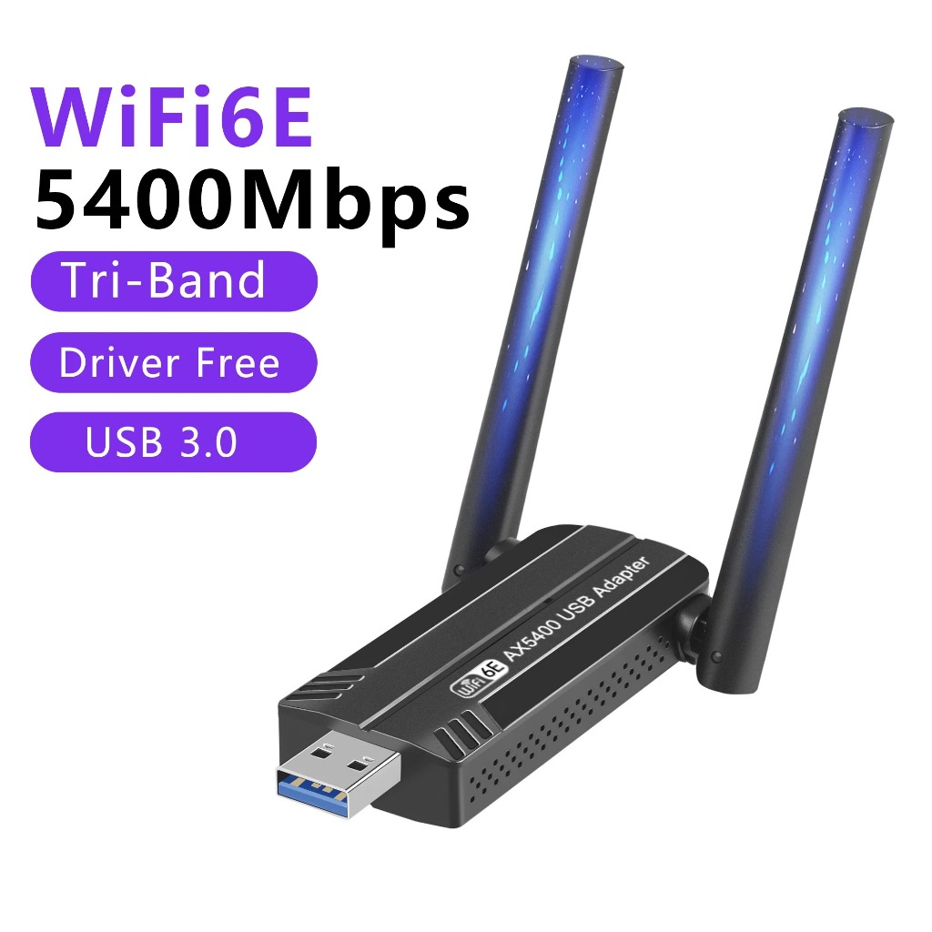 5400Mbps USB3.0 WiFi 6E Adapter Tri Band 2.4G 5G 6G Wireless WiFi ...