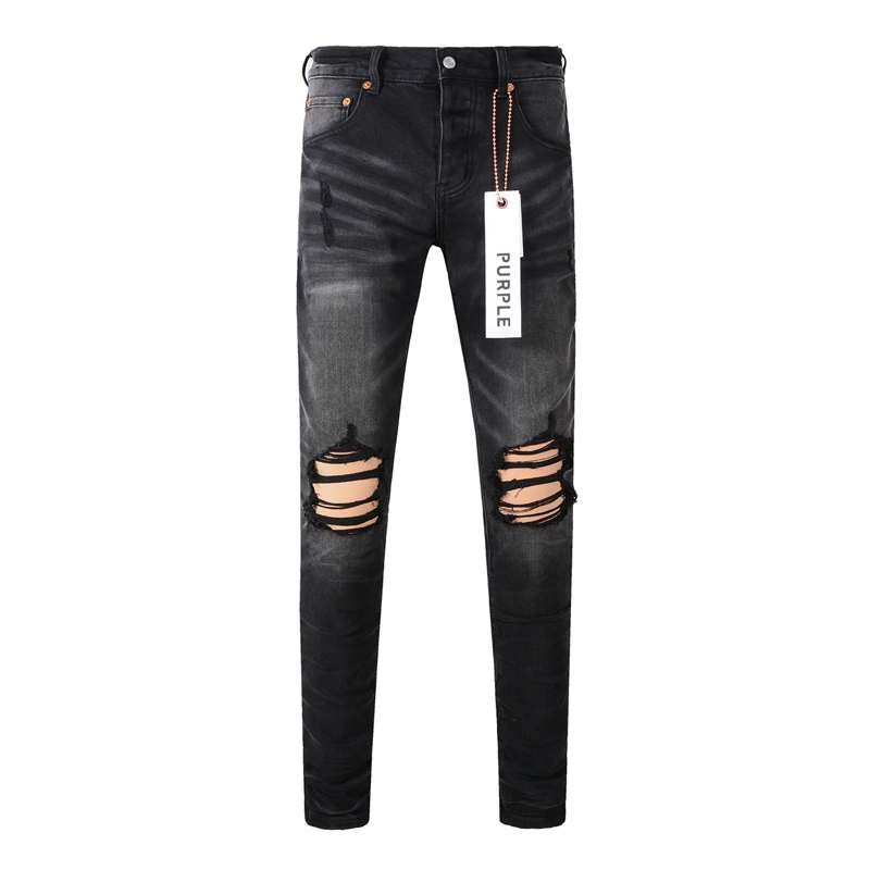 Men's Black Purple Brand Logo Slim Fit Splash-Ink Jeans - Fashion Denim With Personality 5 thumbnail image
