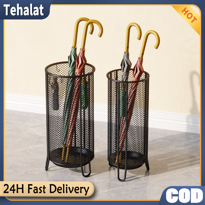 Metal Grid Umbrella Bucket Holder Umbrella Storage Rack Simple Cutout