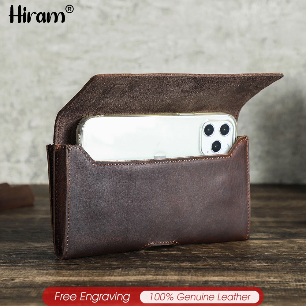 Hiram Cowhide Leather Men Phone Belt Clip Pouch for iPhone 14 Pro Max Case  Samsung Galaxy Cellphone inch Waist Bag