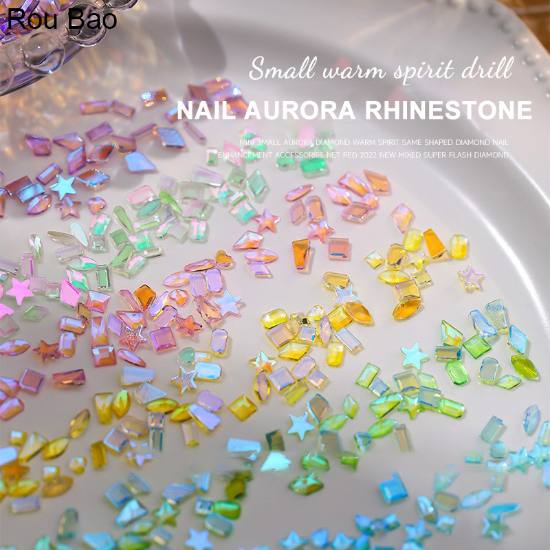 Rou Bao 50/100pcs NEW Aurora Nail Colorful Rhinestones Special-Shaped ...