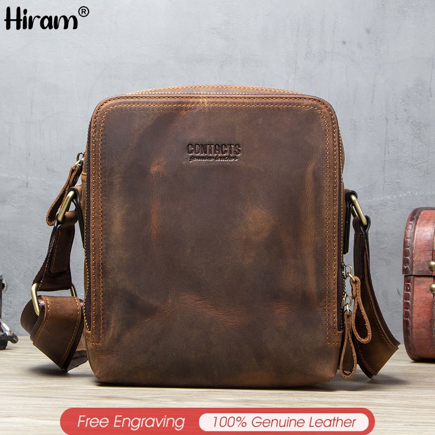 Vintage Shoulder Bags for 7.9” New Genuine Leather Men's Messenger Bag
