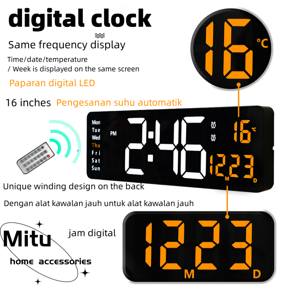 Digital Clock digital wall clock 16 inches Large Display LED Digital