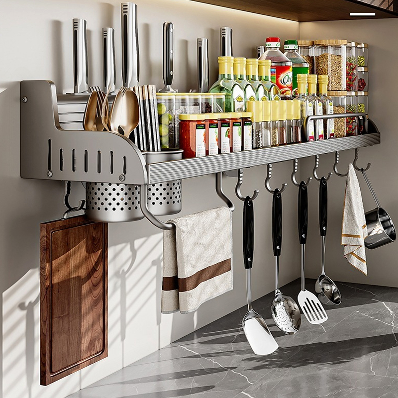 YUN JIE YA Wall Mounted Seasoning Rack Household Multifunctional - Grey ...
