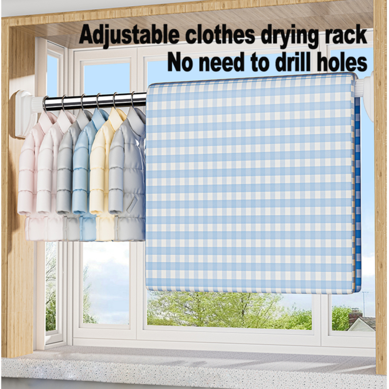 Stainless Steel Adjustable Curtain Rod drying rack Cloth Rail Antislip Shower Curtain