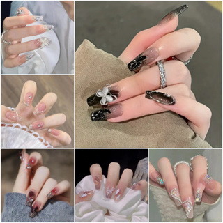 Cute 3D Duck Bow False Nails Sweet Pink Pearl Rhinestones Press on Nails  Extra Long Ballerina Fake Nails White French Tip Coffin Nails for Women  Charm