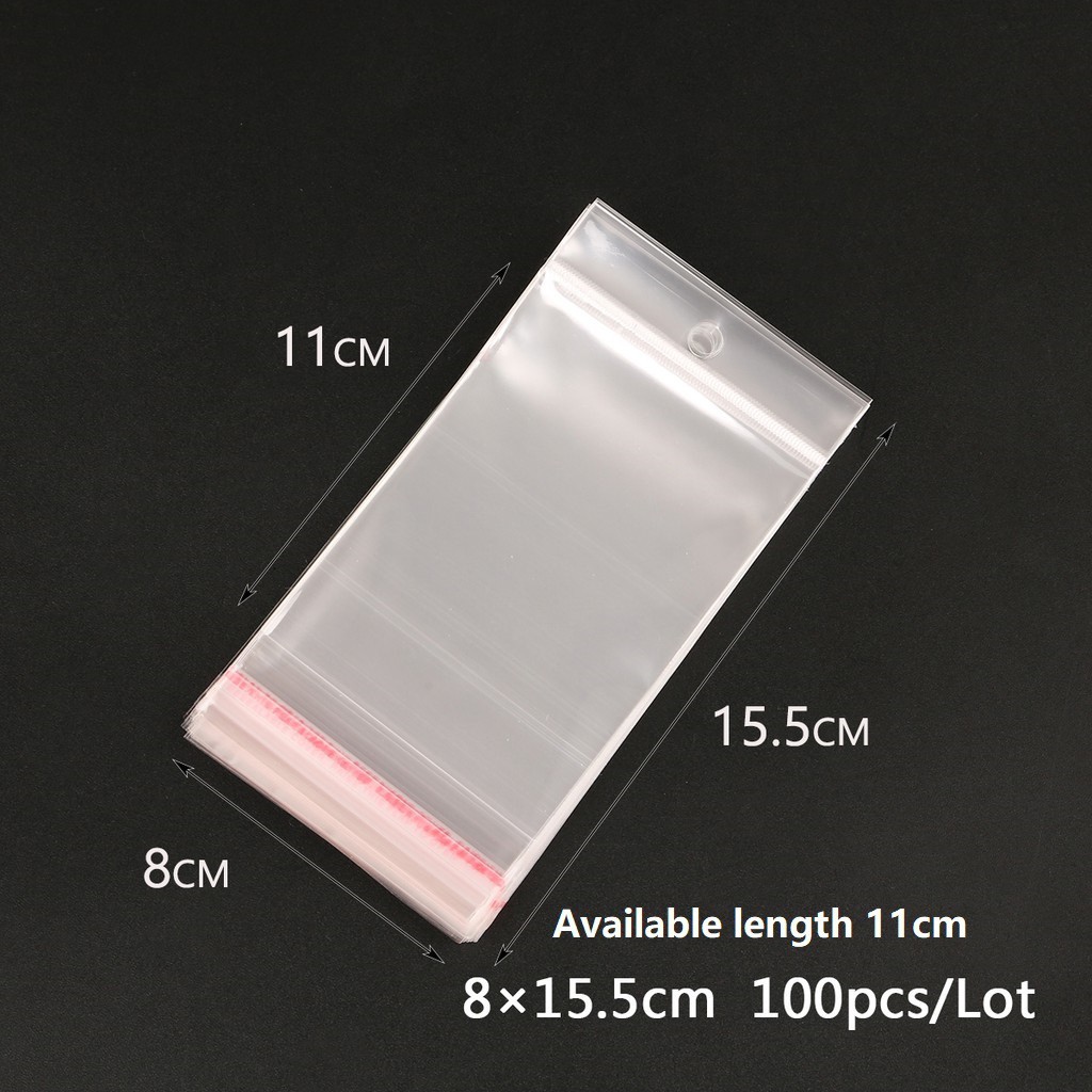 100 Pcs Transparent Self Adhesive Seal Plastic Storage Bag OPP Poly ...