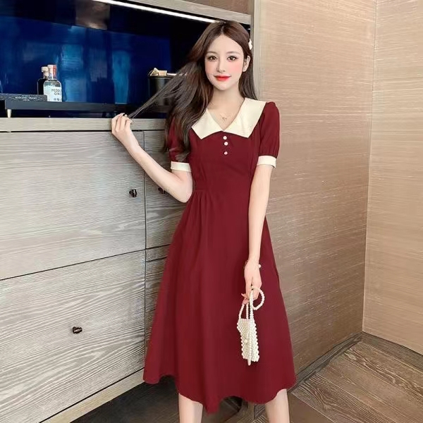 dark red dress women casual black polo long dress korean style plus size 3xl dinner dress elegant girl summer dress woman 2023 Shopee Malaysia