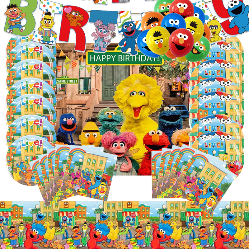 NEW Sesame Street Elmo Birthday Party Decoration Disposable Tableware ...