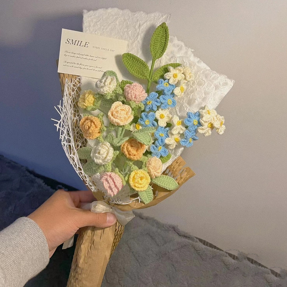 Handmade Multi-headed Rose Bouquet Knitting Handmade Crochet Thai Rose ...