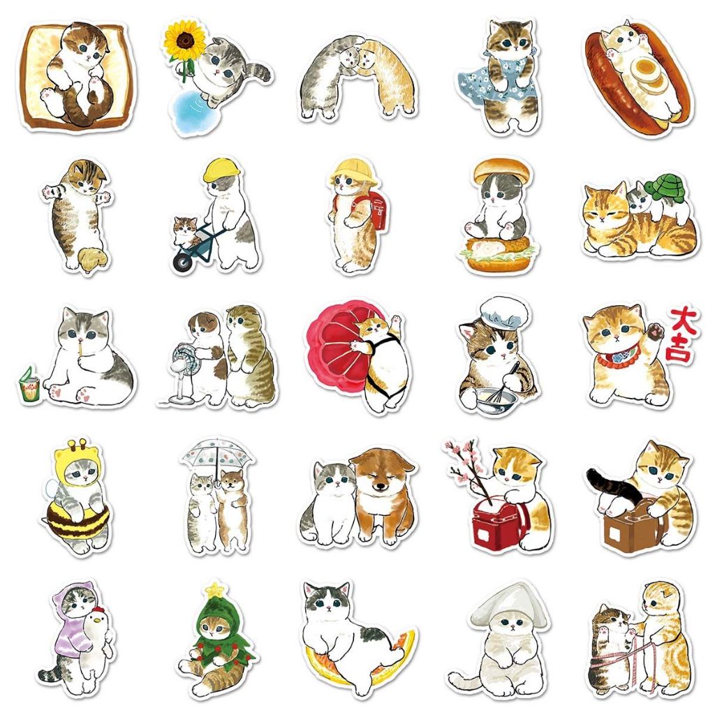 50Pcs Funny Cute Cat Cartoon Graffiti Waterproof Stickers For DIY ...