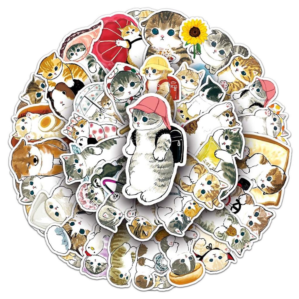 50Pcs Funny Cute Cat Cartoon Graffiti Waterproof Stickers For DIY ...