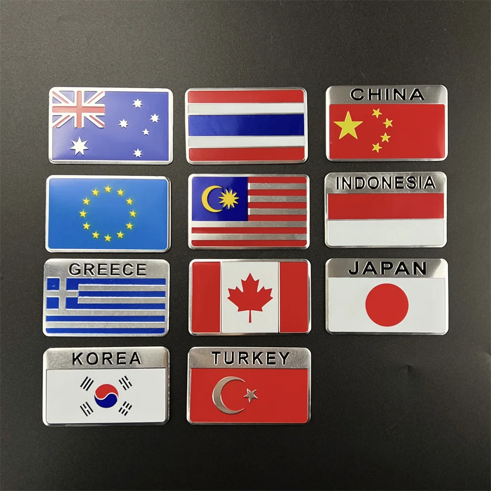 Aluminum Sticker National Flag USA Russia France Germany Italy UK Spain ...