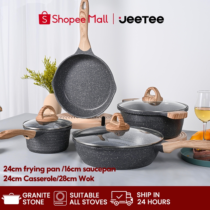 Non Stick Frying Pan Set Granite Skillet Set with 100% PFOA & PTFE Free,  Inducti