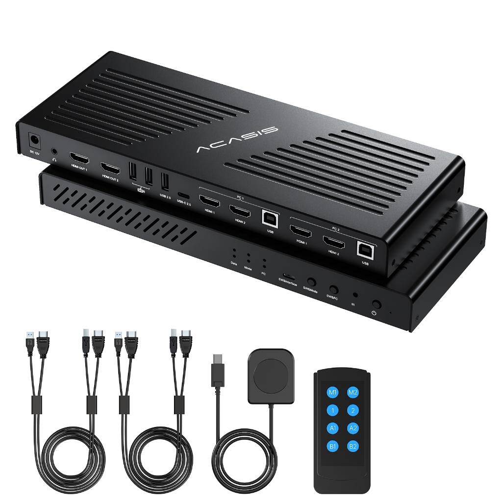 ACASIS USB HDMI KVM Switch 2 In 4 Out 4K60Hz,KVM Switch 1 Monitor 4 PCS EDID Eemulator HDMI