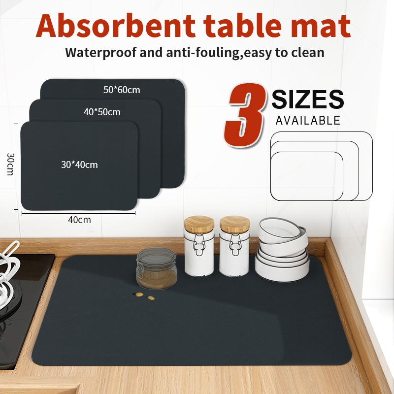 Drain Pad Dish Drying Mat Rubber Super Absorbent Table Mats Kitchen