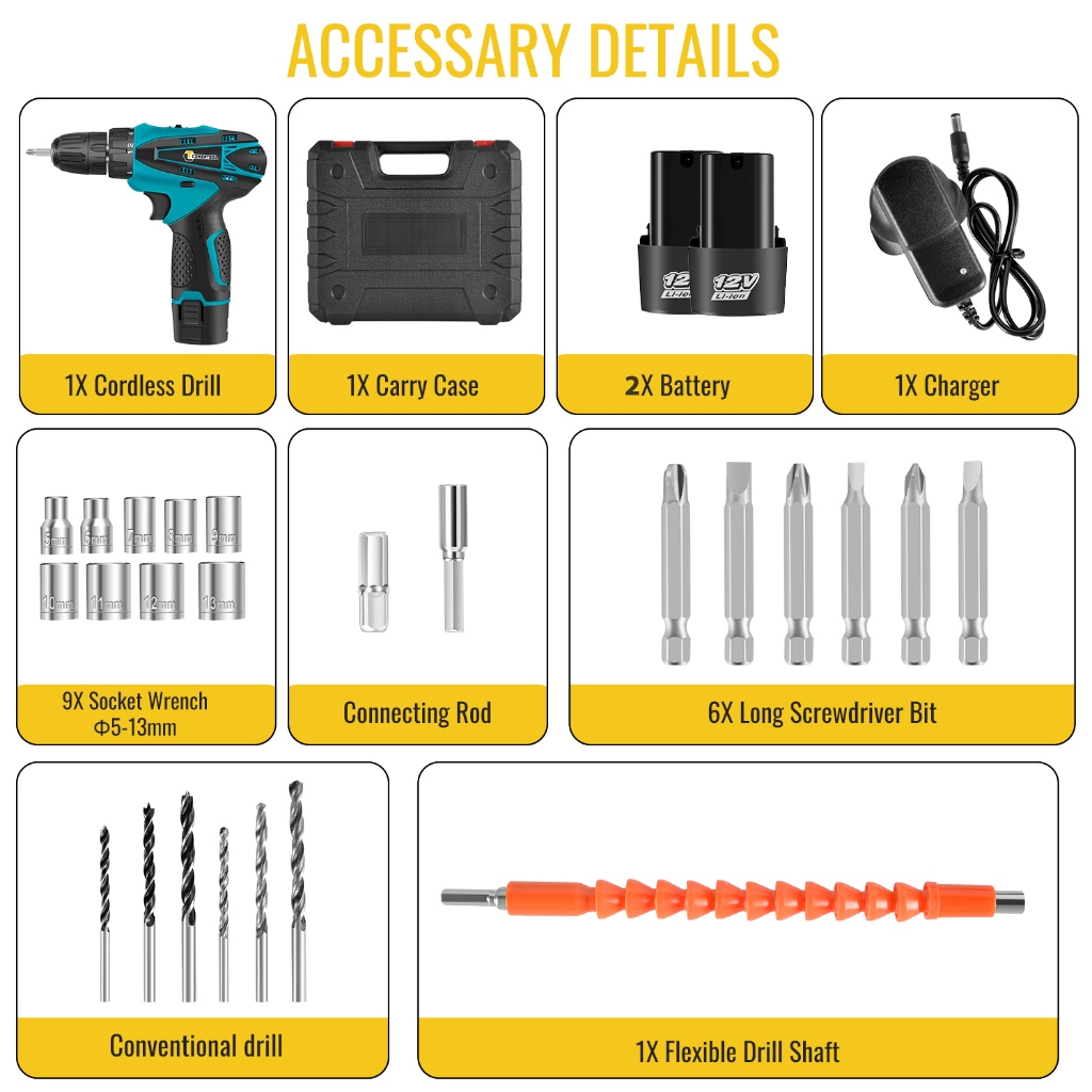 Conentool 12V 388VF Lion Battery Hand Drill Cordless Set Car Cordless