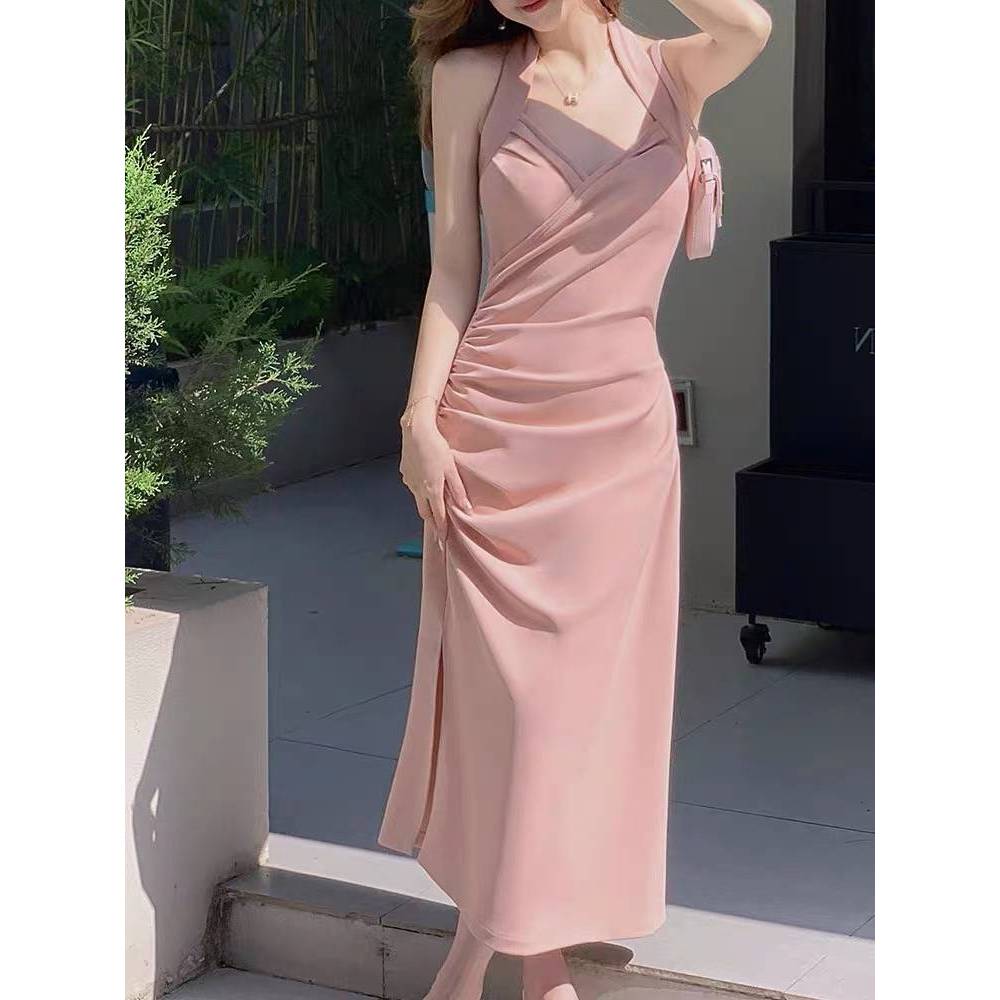 soft pink dress korean style sexy backless dress birthday girl blue ...