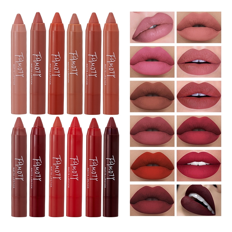 12 Colors Sexy Matte Lipstick Waterproof Long Lasting Color Non Stick Cup Velvet Lip Liner Women