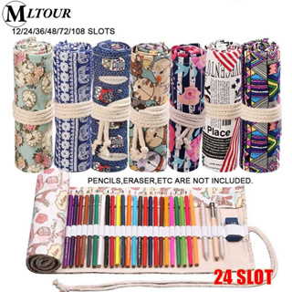 Colored Canvas Roll Up Pencil Case Wrap Pen Holder Bag Storage Pouch 12-72  Holes