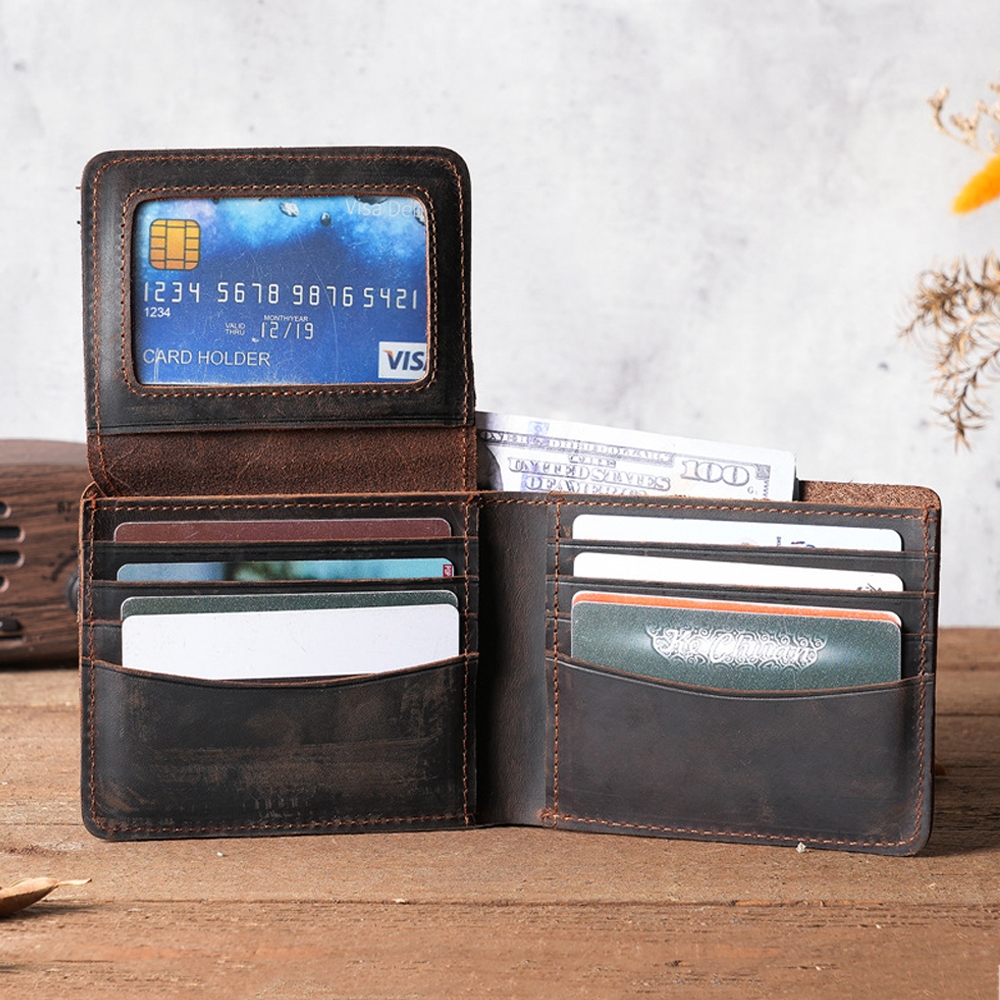 Top Layer Cow Leather Men Wallet Durable Card Wallet Vintage Short ...
