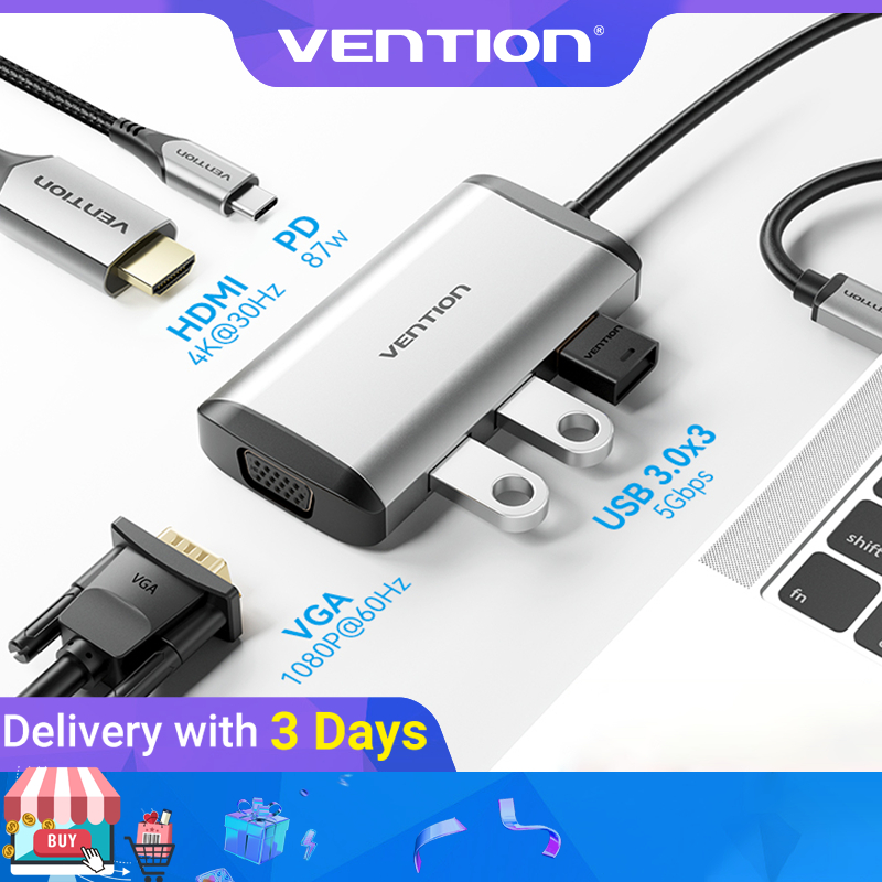 Vention USB C Hub to HDMI VGA Adapter Hub with 4K 1080P 3.0 PD Charging Port Compatible With Macbook Air Pro Laptop Dell Shopee Malaysia
