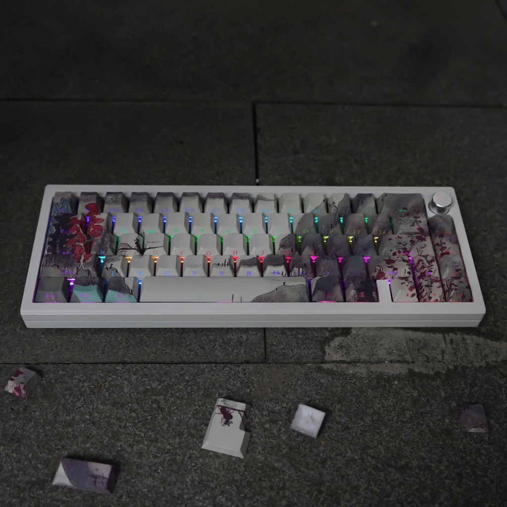 Antique style Ink wash painting Side transparent 129 key PBT keycaps