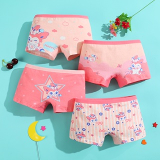 SMY Girls Underwear Cotton Cute Cartoon Animal Print Baby Boxer Panty Soft  And Breathable Teens Girl Panties for 2-13 Years Children Shorts (4pcs)