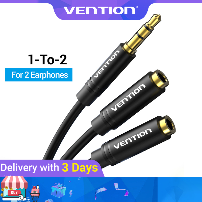 Vention Audio Splitter Jack 3.5 Cable Male to Female Double Jack