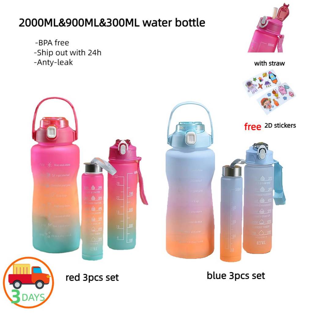 2000ML Gradient Gradient Color Frosted Water Bottle Botol Air 网红渐变色水瓶 3 ...