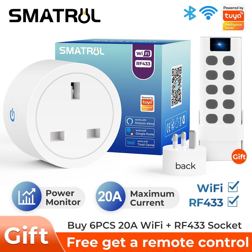 Wifi Smart Plug 20A With Power Monitor Eu Plug Smart Life Control (Blue)