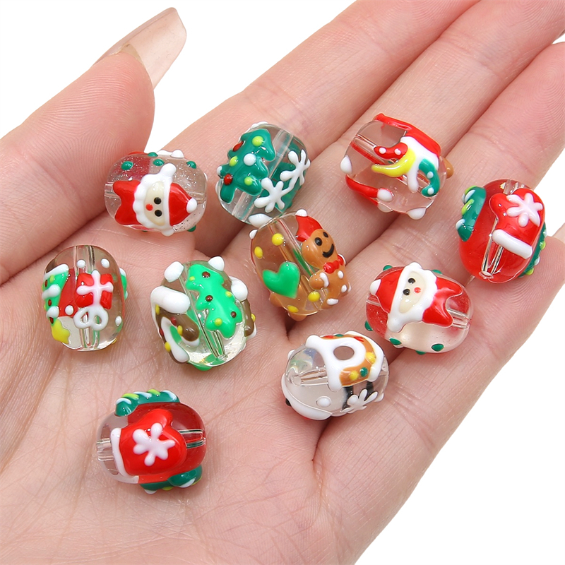 Christmas Glass Beads Cylindrical Christmas Beads Three