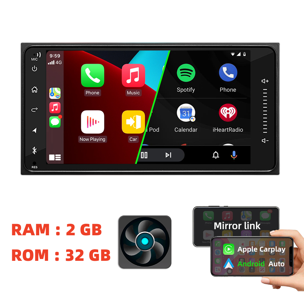 PEERCE 4+64 Android Car Player Myvi Gen3 And Toyota with Wired and Wireless Apple CarPlay and Android Auto 7 Inch IPS Display