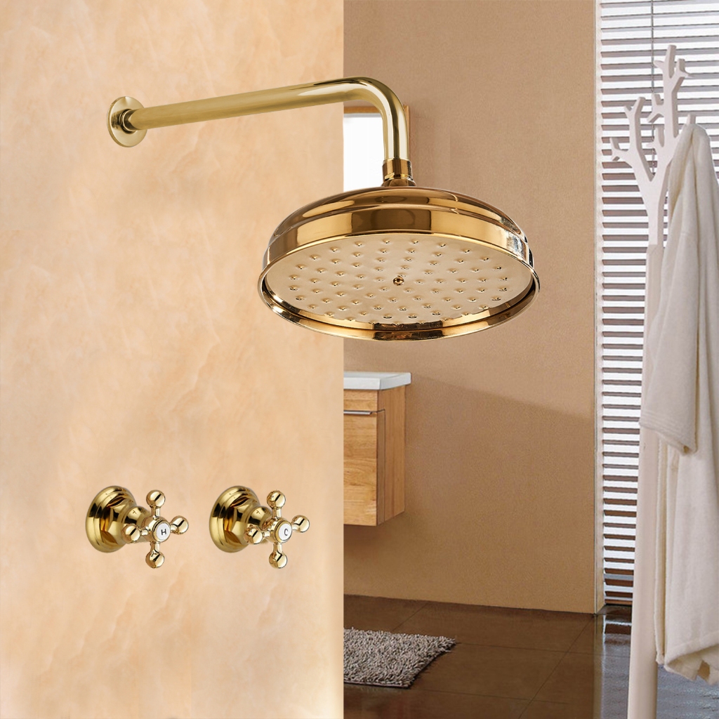 thumbnail image 2 of Brushed Gold LED Rainfall Shower Panel System With Mixer & Massage Jets – ELLO&ALLO, 5 Spray Patterns, Wall Mount 2 of 4
