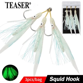 3 PCS/Lot Squid Fishing Hooks Luminous Rubber Squid Skirt High