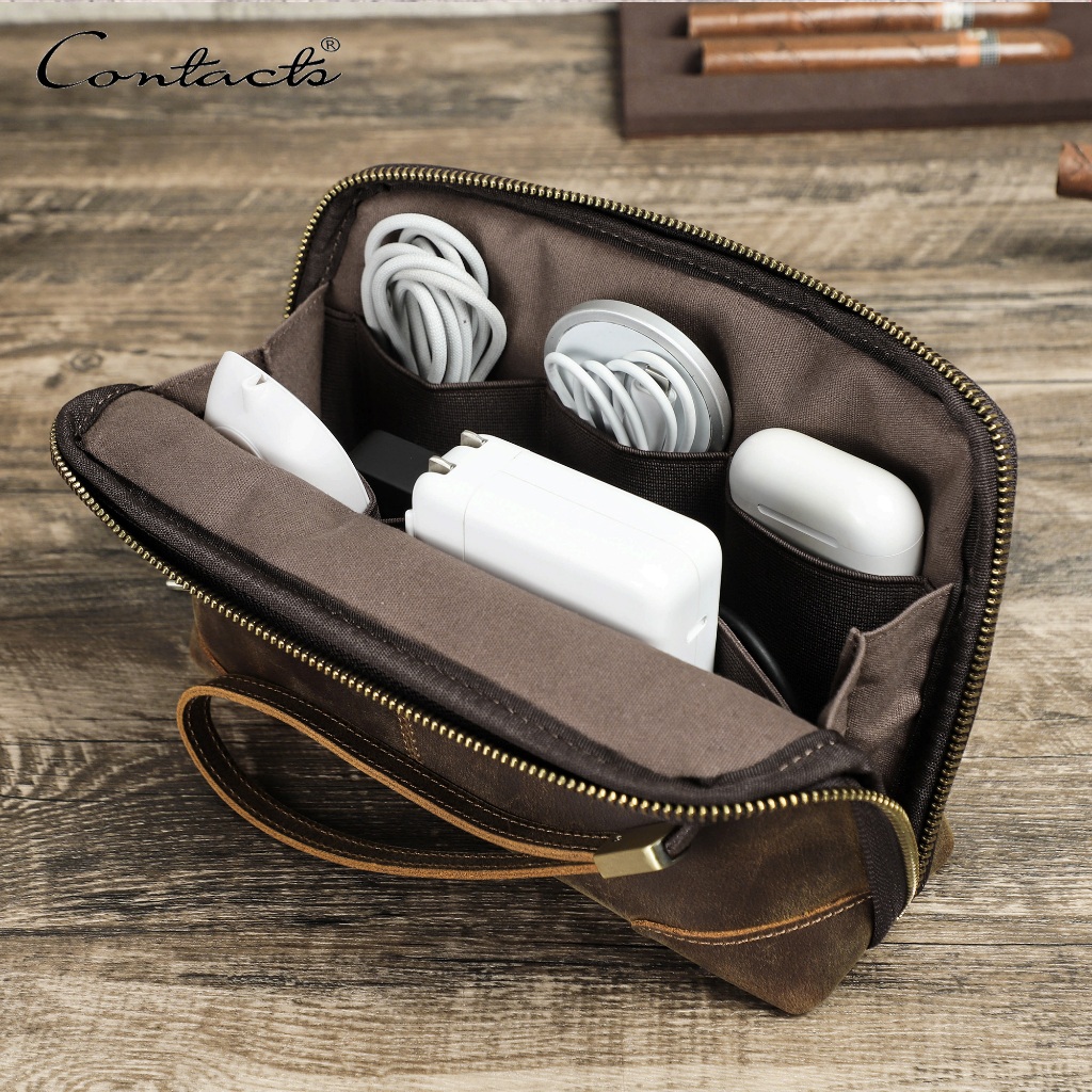CONTACT'S Men Travel Clutch Bag Genuine Leather Clutch Wallet Handbag