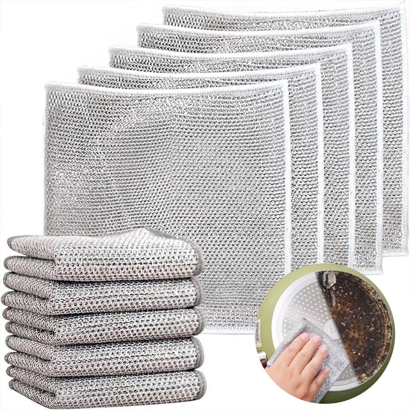 Silver Wire Magic Cleaning Cloth Kitchen Dishwashing Towel Metal